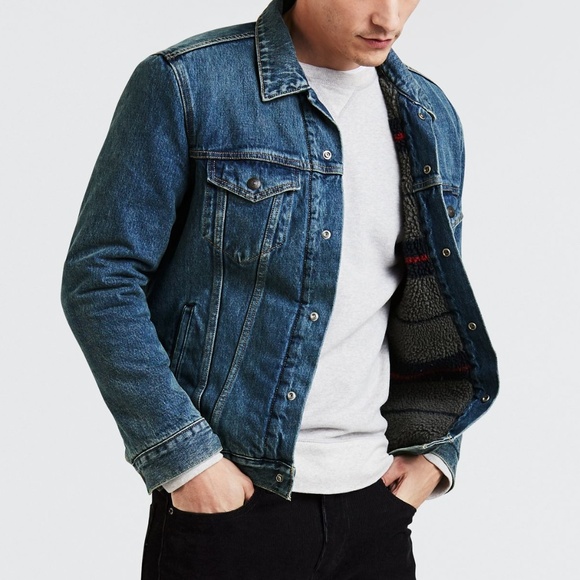 NWT Levis Denim Sherpa Lined Trucker Jacket Sz S - Picture 1 of 8